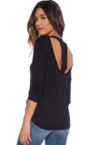 Romwe Black Long Sleeve Backless Casual T-shirt