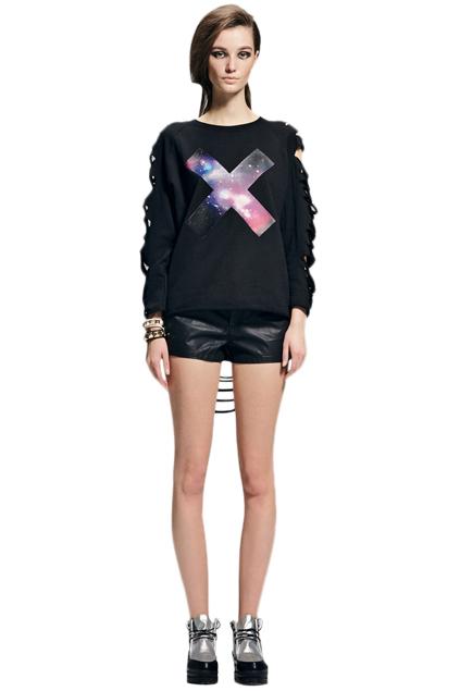 Romwe Inxx Cross Hollow-out Black Sweatshirt