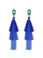 Romwe Blue Ethnic Style Long Tassel Big Boho Earrings