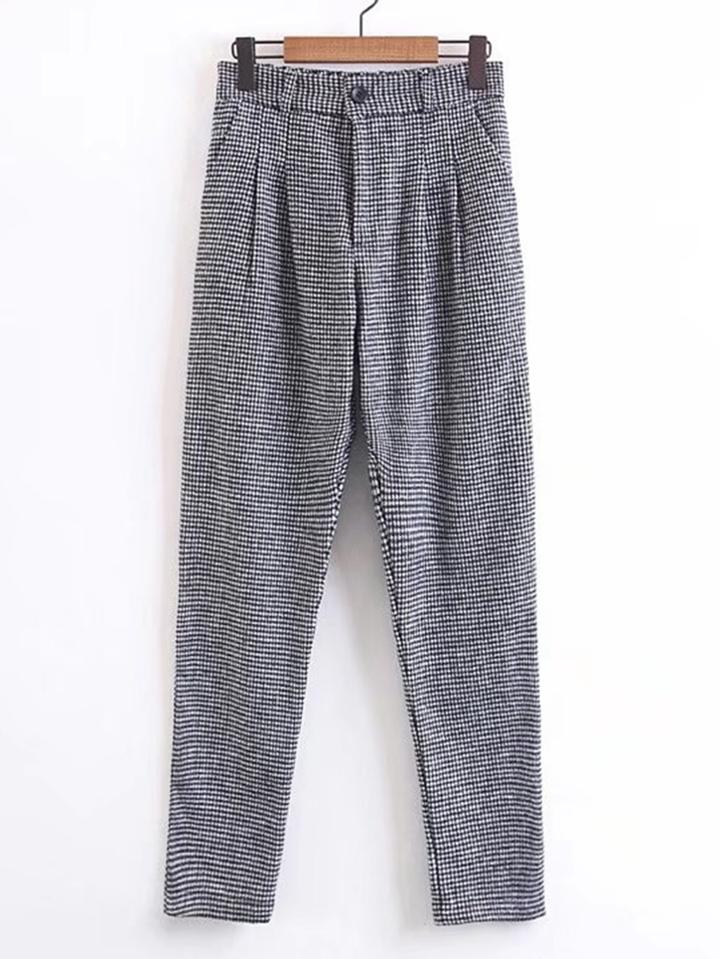 Romwe Button Up Houndstooth Pants