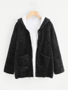 Romwe Dual Pocket Faux Fur Hooded Coat