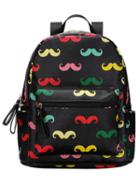 Romwe Faux Leather Multicolor Mustache Print Backpack