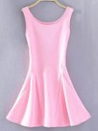 Romwe Pink Scoop Neck Skater Dress