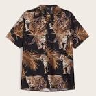 Romwe Guys Leopard & Plant Print Shirt
