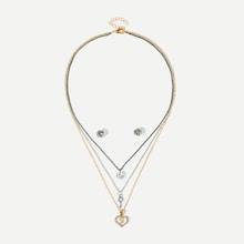 Romwe Heart & Key Layered Necklace & Earrings