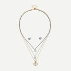Romwe Heart & Key Layered Necklace & Earrings