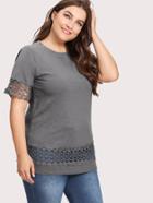 Romwe Hollow Out Crochet Panel Marled Tee