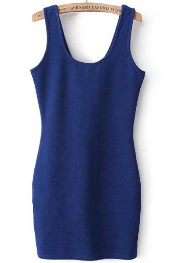 Romwe Blue Sleeveless Backless Slim Bodycon Dress