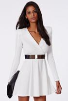 Romwe V Neck White Dress With Belt