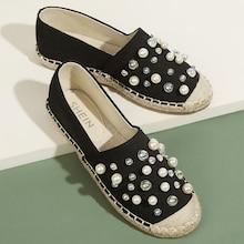 Romwe Faux Pearl Decor Flats Cap Toe Flats