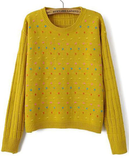 Romwe Polka Dot Crop Knit Yellow Sweater