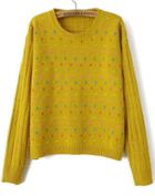 Romwe Polka Dot Crop Knit Yellow Sweater