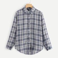 Romwe Curved Hem Checked Shirt