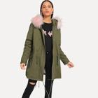 Romwe Drawstring Detail Faux Fur Insert Parka Coat