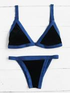 Romwe Contrast Trim Triangle Bikini Set