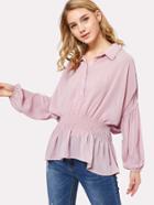 Romwe Drop Shoulder Shirred Detail Pep Hem Top