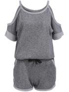 Romwe Off The Shoulder Top With Drawstring Shorts