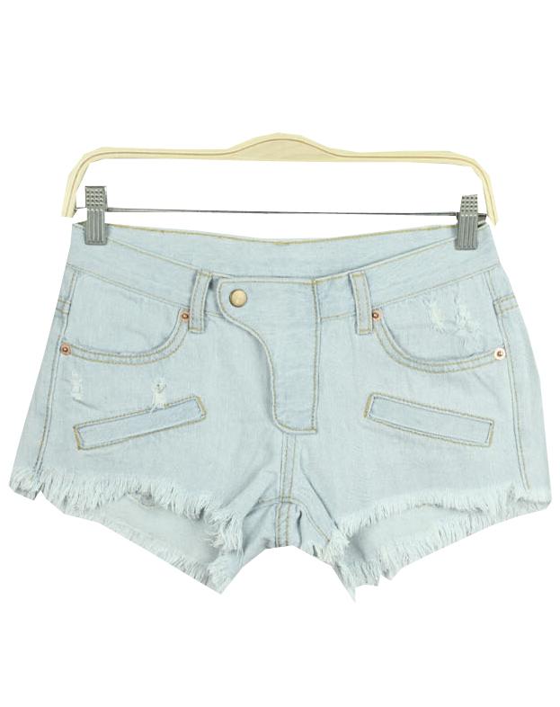 Romwe Low Waist Fringe Denim Shorts