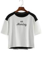 Romwe Contrast Letters Embroidered Black T-shirt