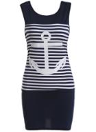 Romwe Anchor Print Striped Sun Dress
