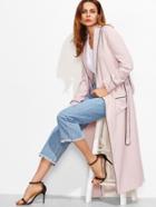 Romwe Pink Contrast Piping Shawl Collar Pocket Front Wrap Coat