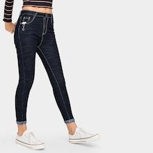 Romwe Button Waist Pocket Detail Jeans