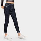 Romwe Button Waist Pocket Detail Jeans