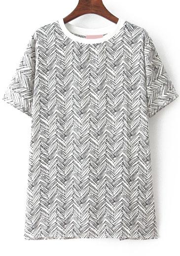 Romwe Graffiti Print Chiffon Grey T-shirt