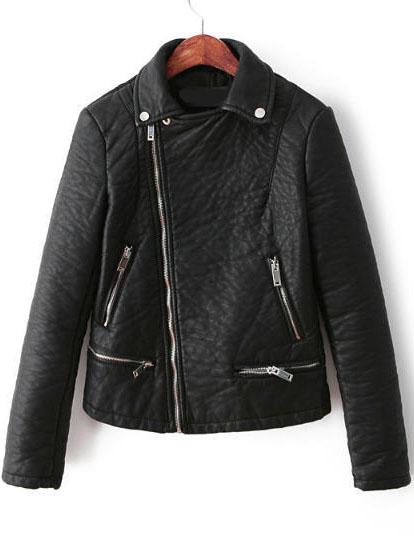 Romwe Lapel Oblique Zipper Crop Jacket