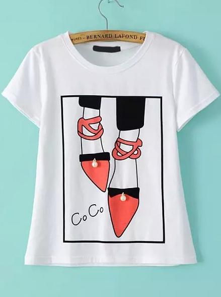 Romwe High-heeled Shoes Print T-shirt