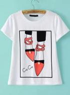 Romwe High-heeled Shoes Print T-shirt