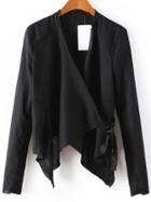 Romwe Waterfall Collar Lace Up Asymmetrical Black Coat
