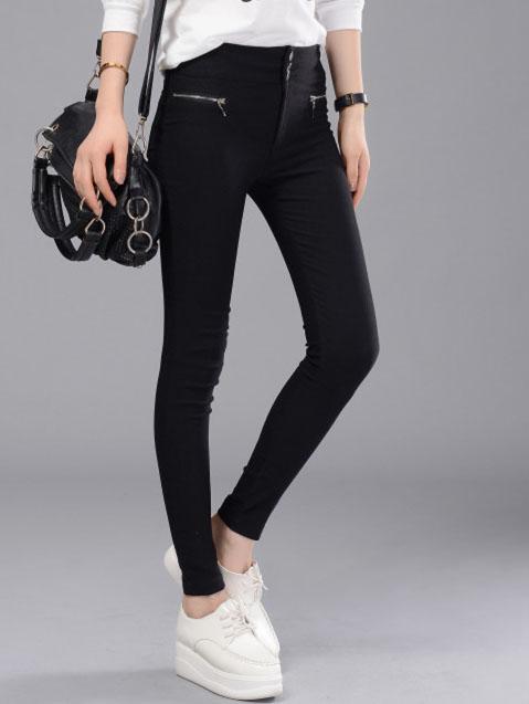 Romwe Single Breasted Zipper Slim Black Pant