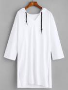 Romwe White Slit Side Hooded Long Sweatshirt
