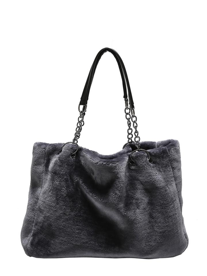 Romwe Faux Fur Chain Shoulder Bag