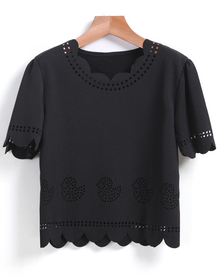 Romwe Irregular Hem With Hollow Crop Blouse