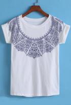 Romwe Blue And White Print T-shirt