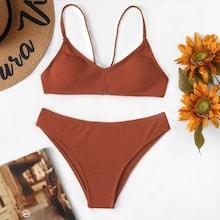 Romwe Strappy Plain Bikini Set