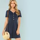 Romwe Button Up Rib Knit Dress