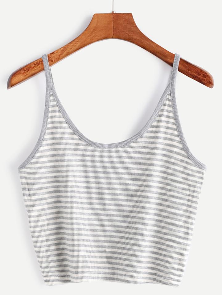 Romwe Light Grey Striped Crop Cami Top