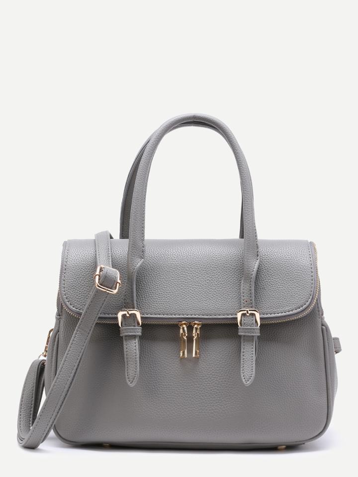 Romwe Contrast Zipper Pu Satchel Bag