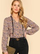 Romwe Tie Neck Frilled Collar Blouse