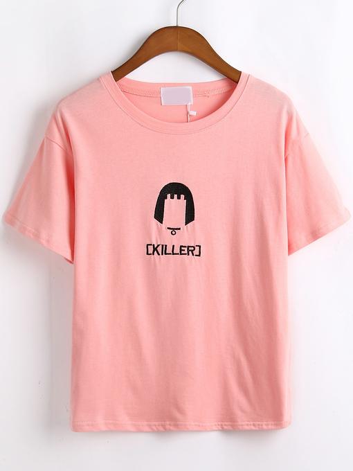 Romwe Portrait Outline Embroidered T-shirt
