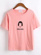 Romwe Portrait Outline Embroidered T-shirt