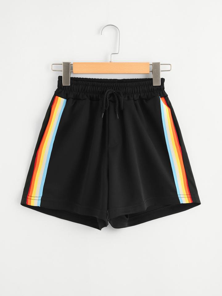 Romwe Striped Side Drawstring Waist Shorts