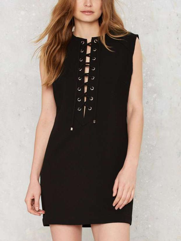 Romwe Lace-up Neck A-line Tank Dress
