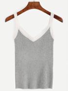 Romwe Heather Grey Ribbed Knit Contrast Trim Cami Top