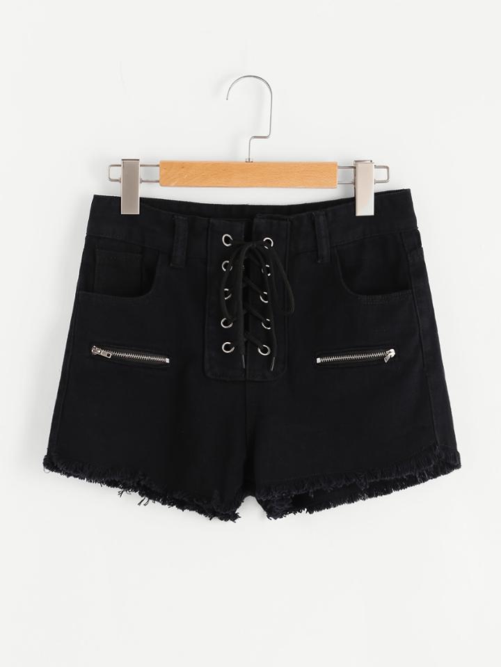 Romwe Raw Hem Tie Up Shorts