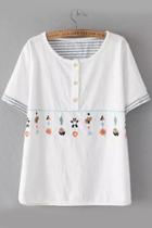 Romwe With Buttons Embroidered White T-shirt