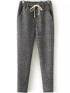 Romwe Drawstring Buttons Grey Pant